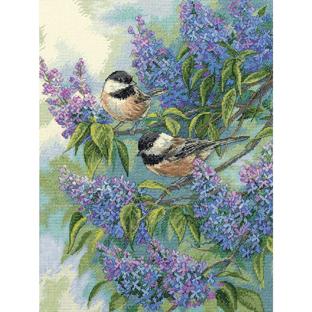 (image for) Gold Collection Chickadees & Lilacs Counted Cross Stitch Kit